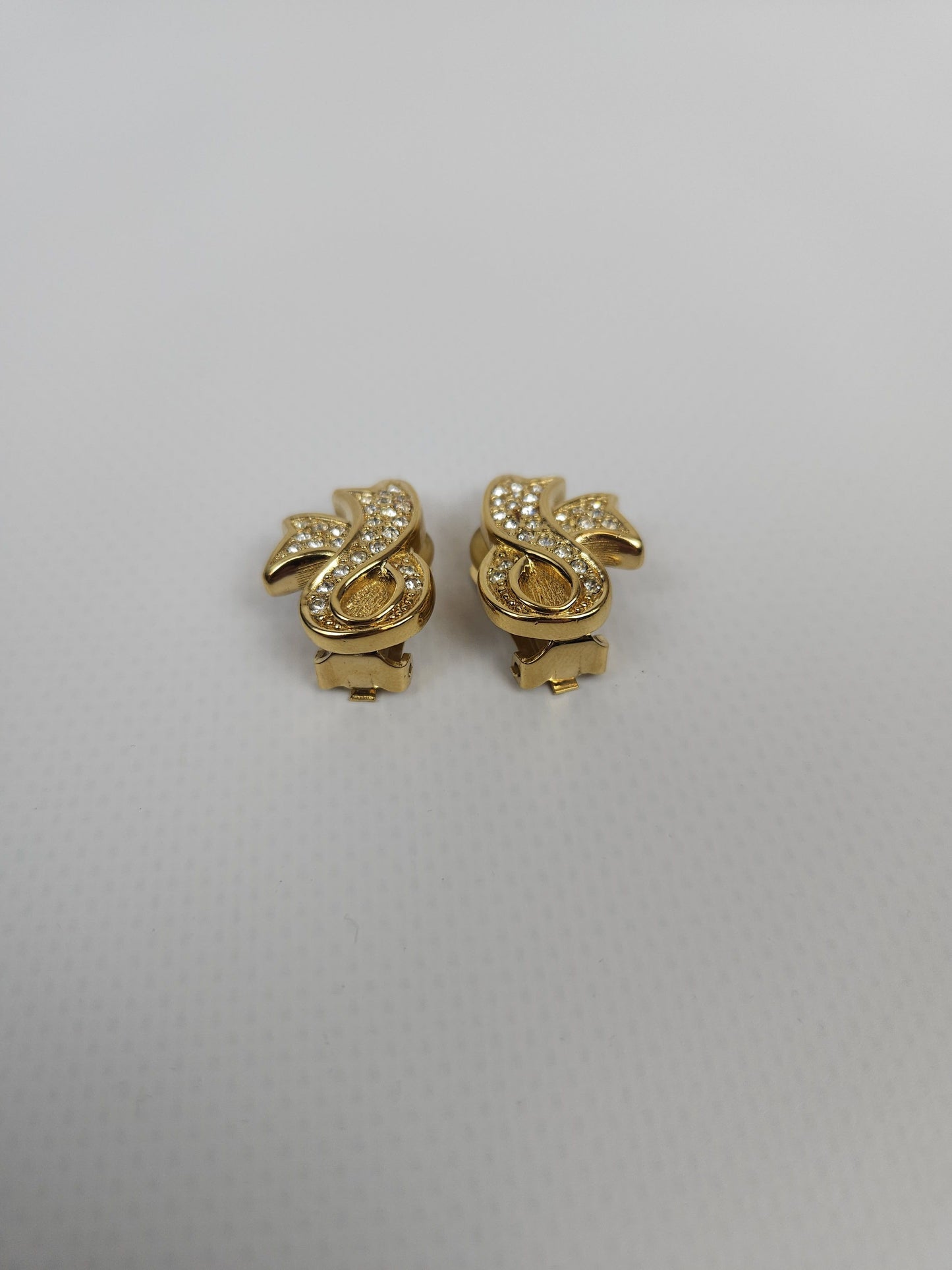 80s Dior rhinestone embellished bow ribbon clip on earrings