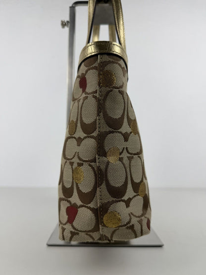 Coach signature canvas heart and polka dot tote bag