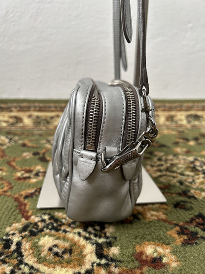 Miu miu matelasse pleated leather silver small crossbody bag