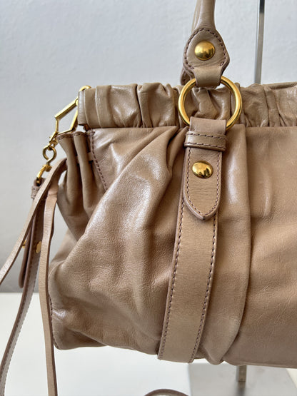 Miu miu vitello bauletto aperto gathered leather handbag