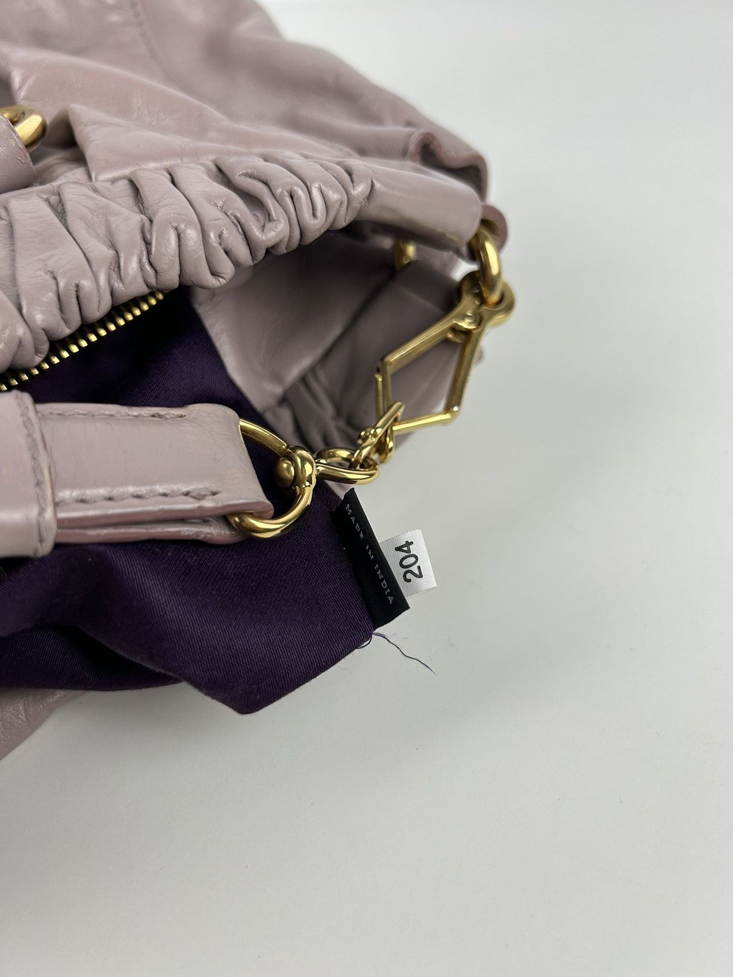 Miu miu vitello bauletto aperto gathered leather handbag