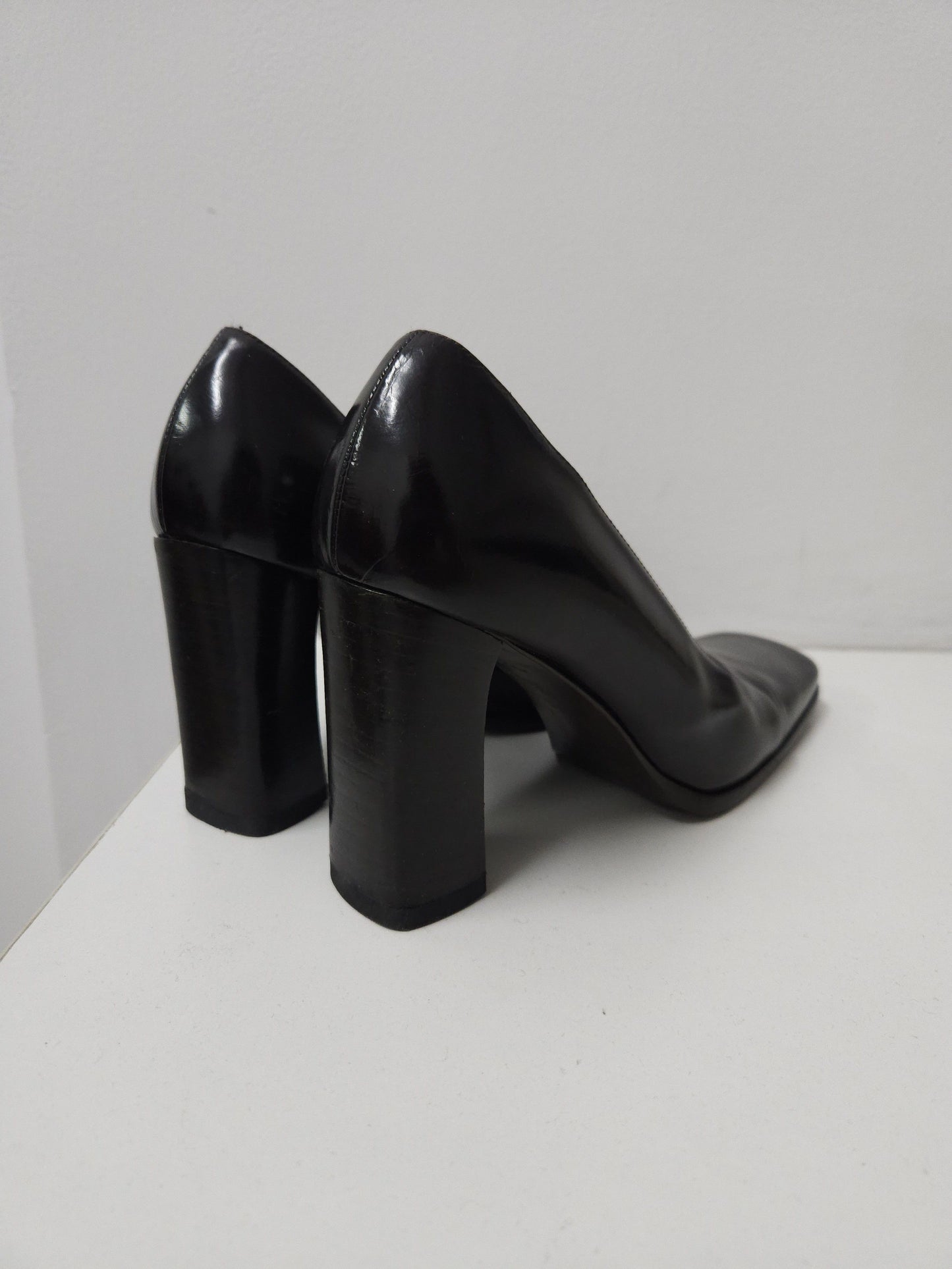 Archive Gucci square toe block heel pumps mules