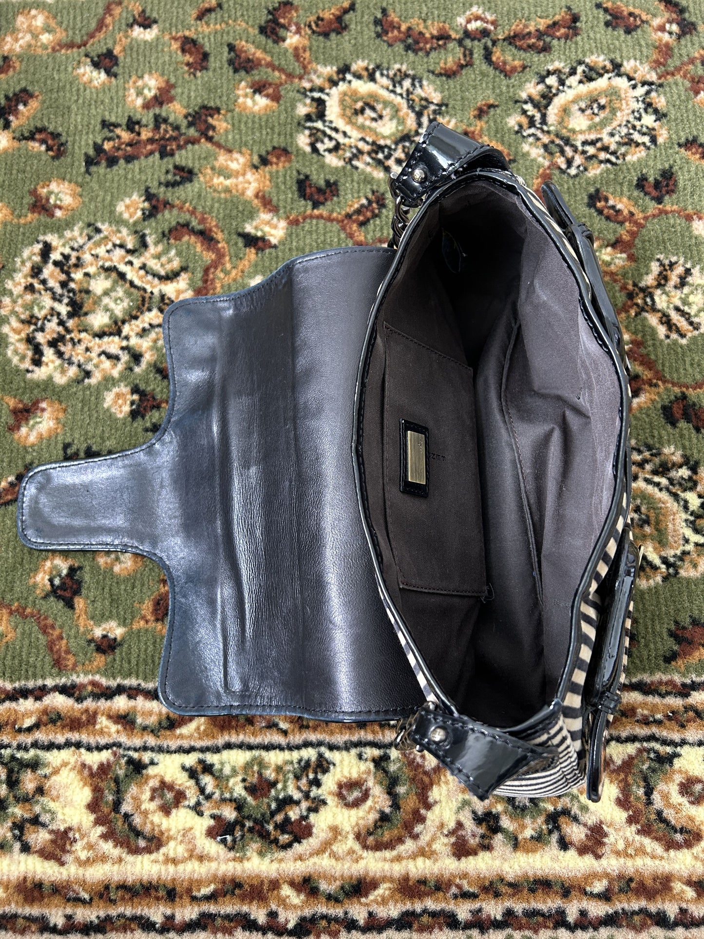 Y2k Fendi buckle striped velvet and ponyhair handbag