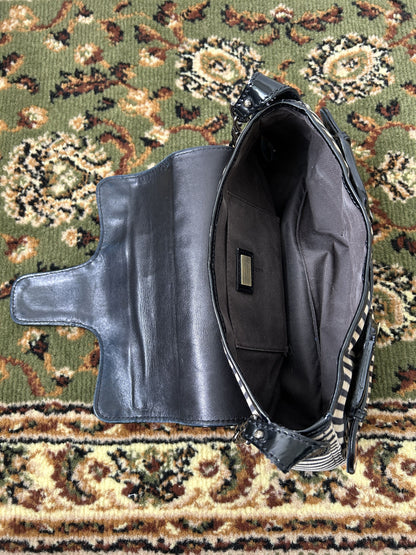 Y2k Fendi buckle striped velvet and ponyhair handbag