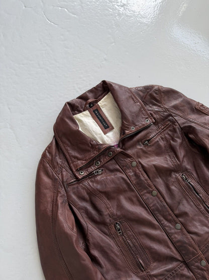 Vintage ‘Mauritius’ cropped leather biker jacket