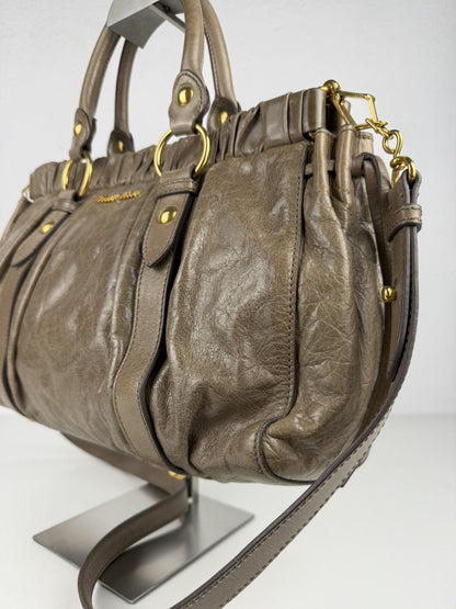 Miu Miu vitello bauletto aperto gathered leather handbag