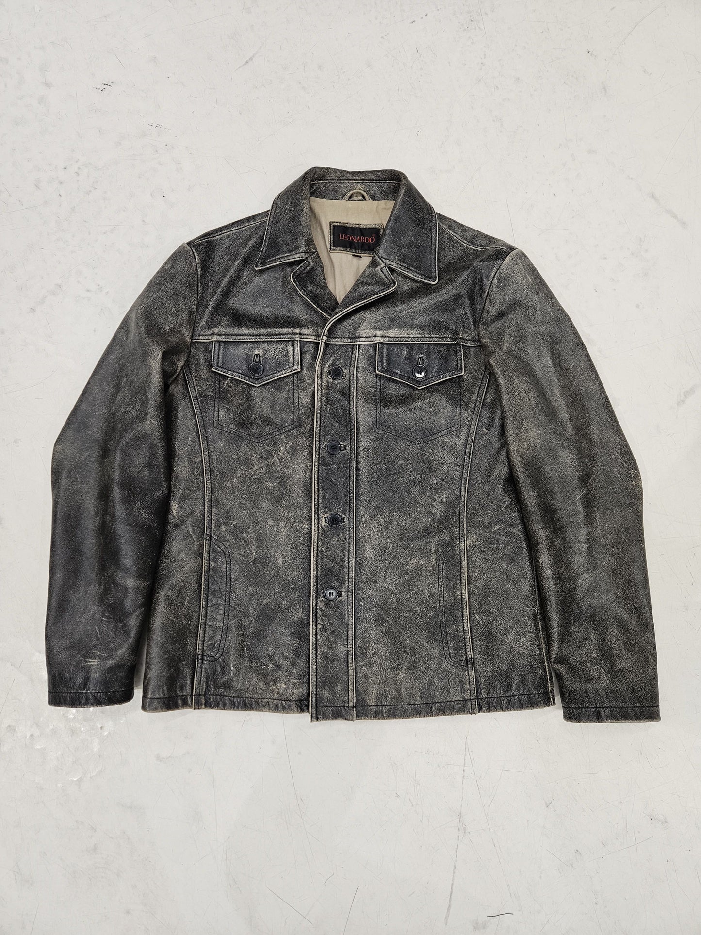Vintage distressed leather overshirt
