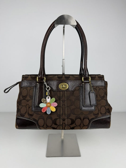 Coach hamptons carryall signature tote with flower charm