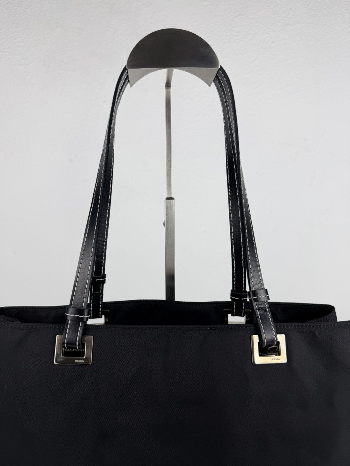 Vintage prada tessuto nylon and leather triangle logo tote