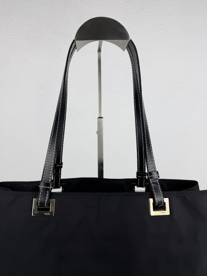 Vintage prada tessuto nylon and leather triangle logo tote