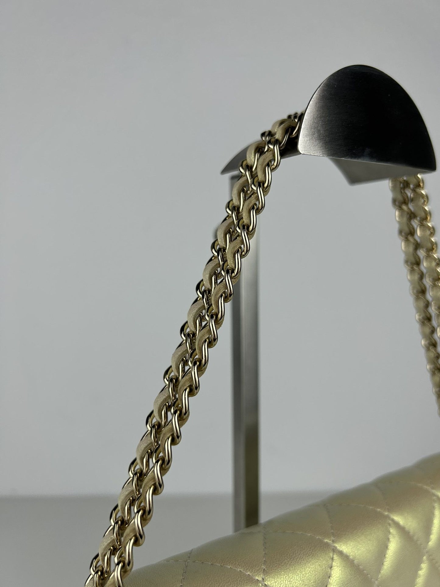 2020 Chanel gold metallic matelasse wallet on chain