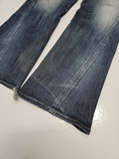 Edwin blue trip distressed washed bootcut denim