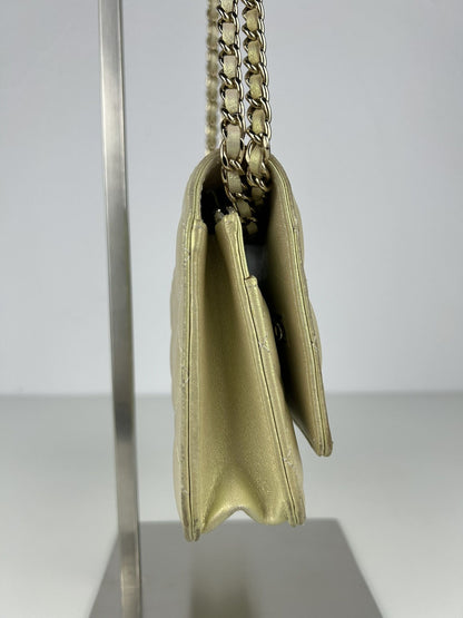 2020 Chanel gold metallic matelasse wallet on chain