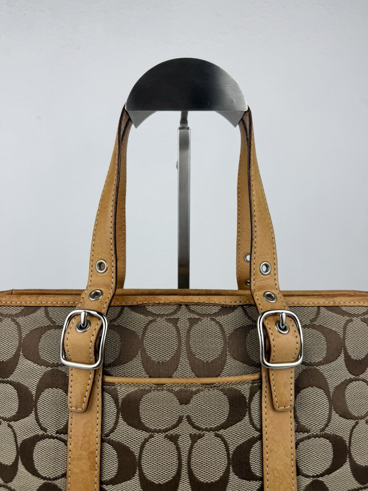 Coach signature canvas and leather mini tote bag