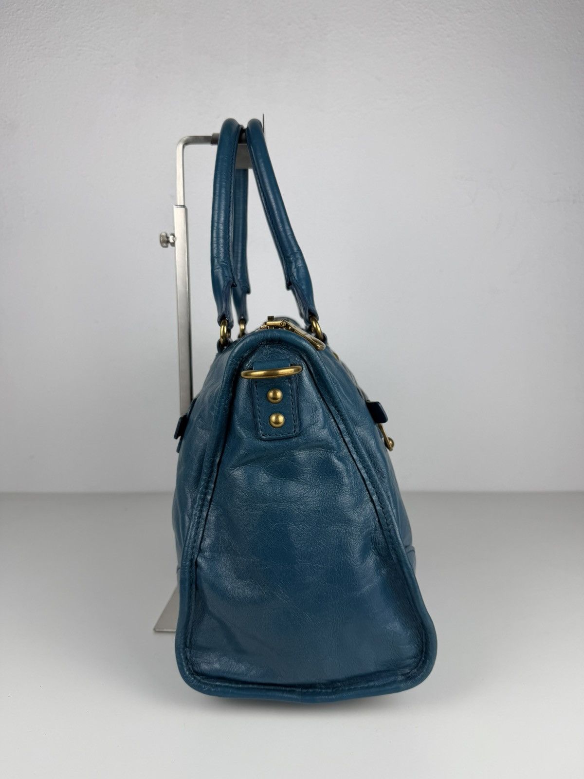 Miu miu vitello lux top zip handbag in turquoise