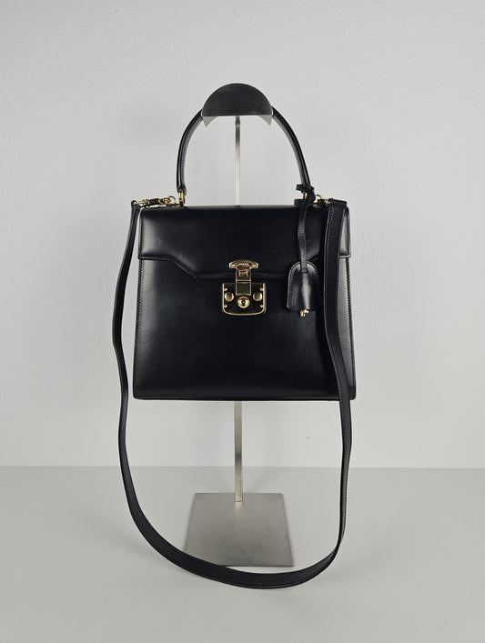 Vintage 80s Gucci lady lock box leather handbag