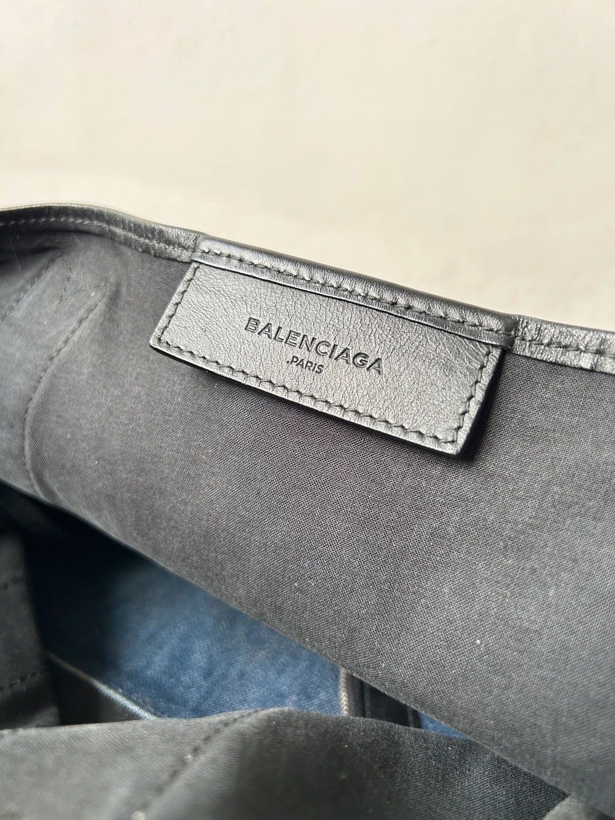 Balenciaga denim leather navy cabas m tote bag with pouch