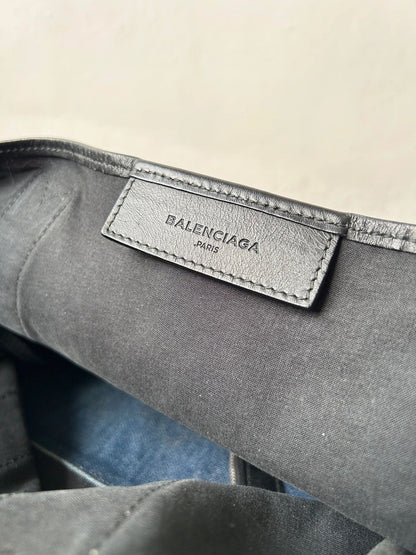 Balenciaga denim leather navy cabas m tote bag with pouch