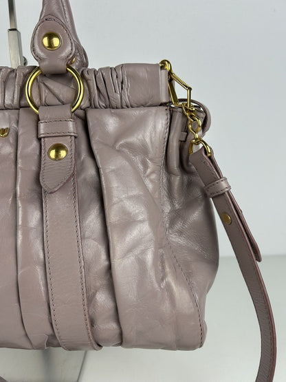 Miu miu vitello bauletto aperto gathered leather handbag