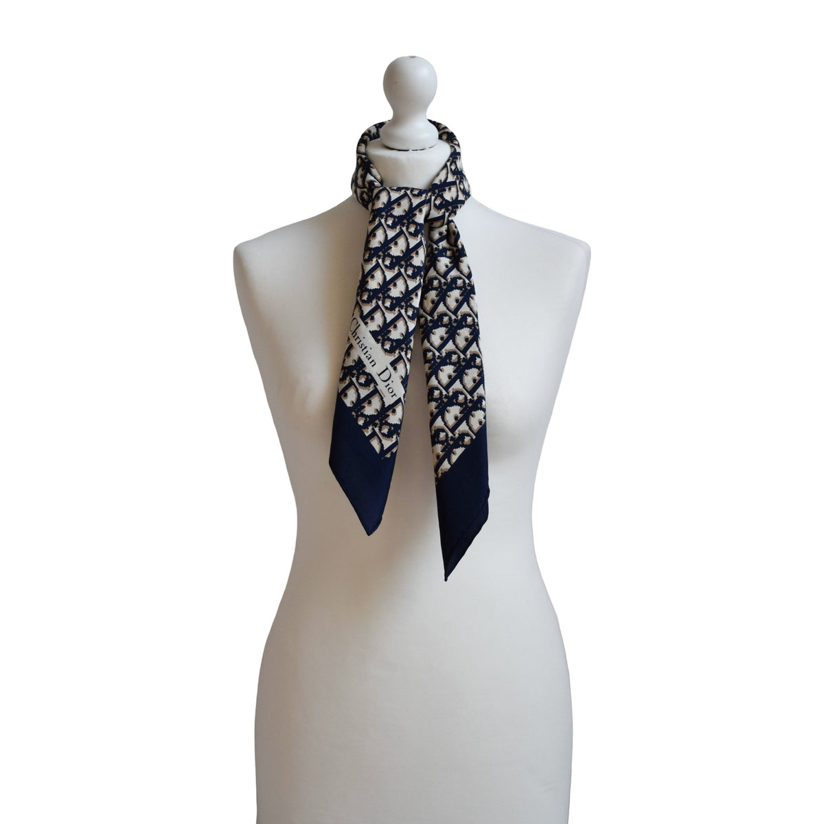 Vintage Dior trotter silk scarf navy & beige