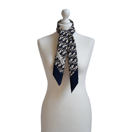 Vintage Dior trotter silk scarf navy & beige