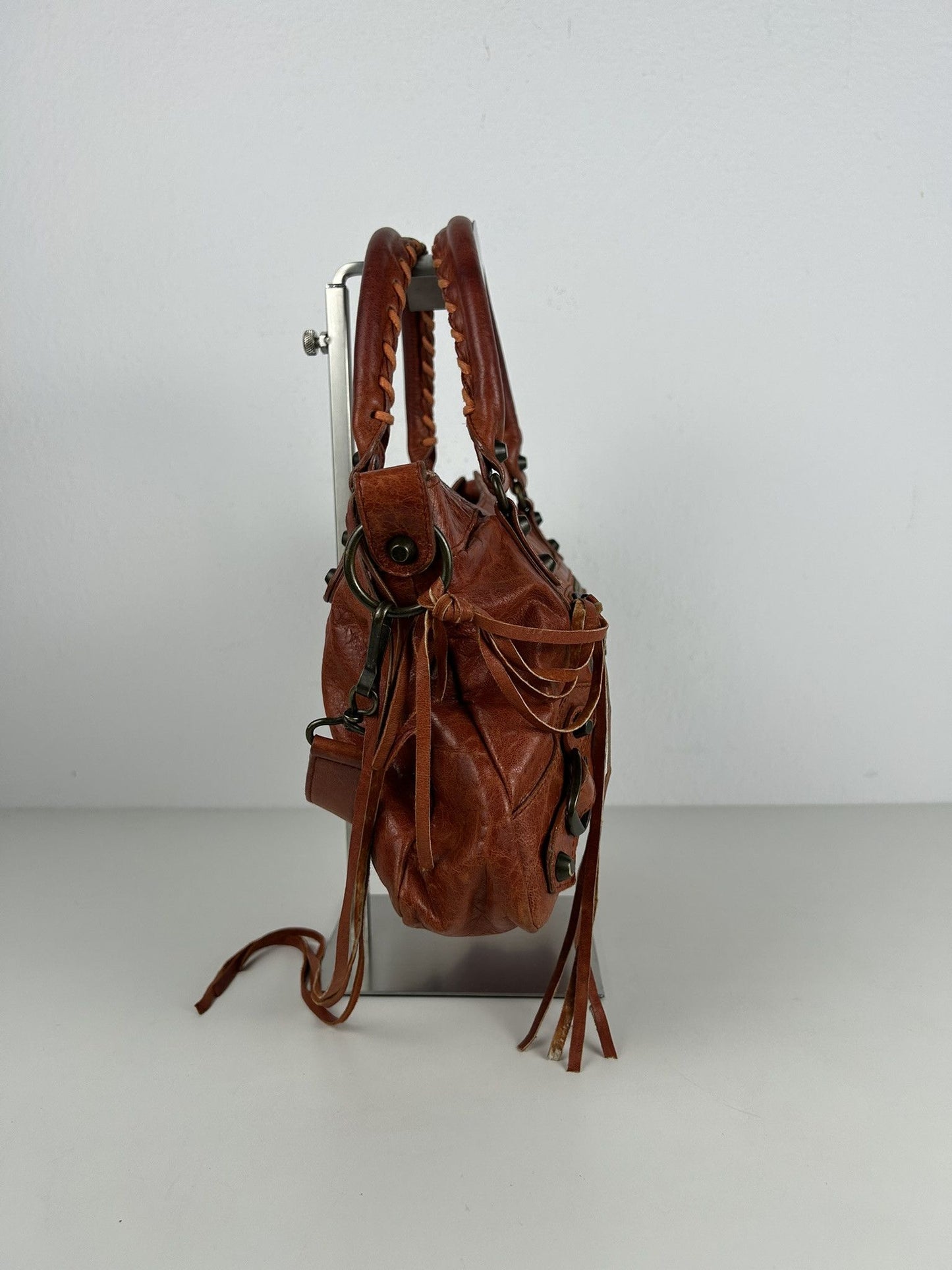 Balenciaga first bag in burnt red