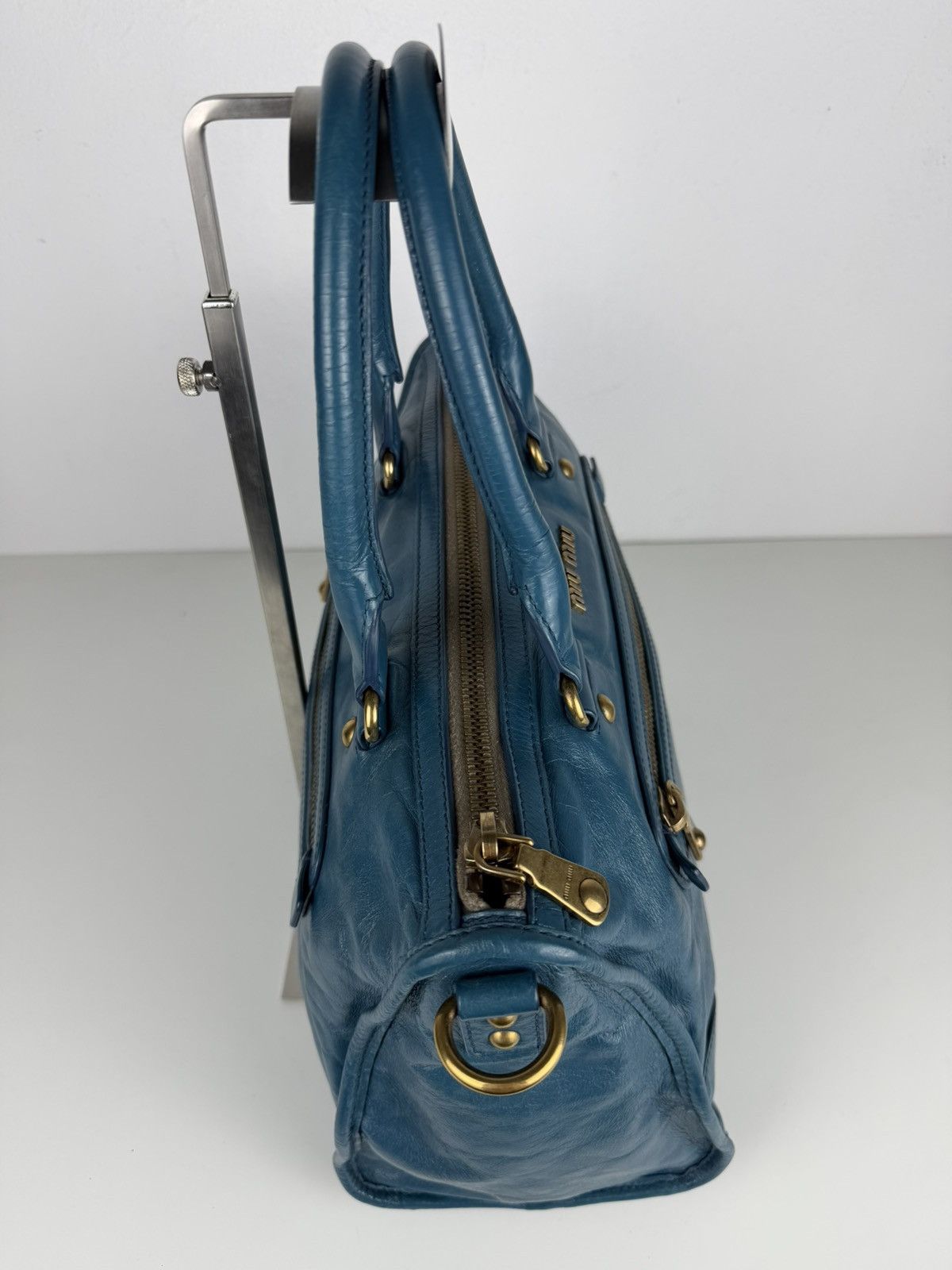 Miu miu vitello lux top zip handbag in turquoise
