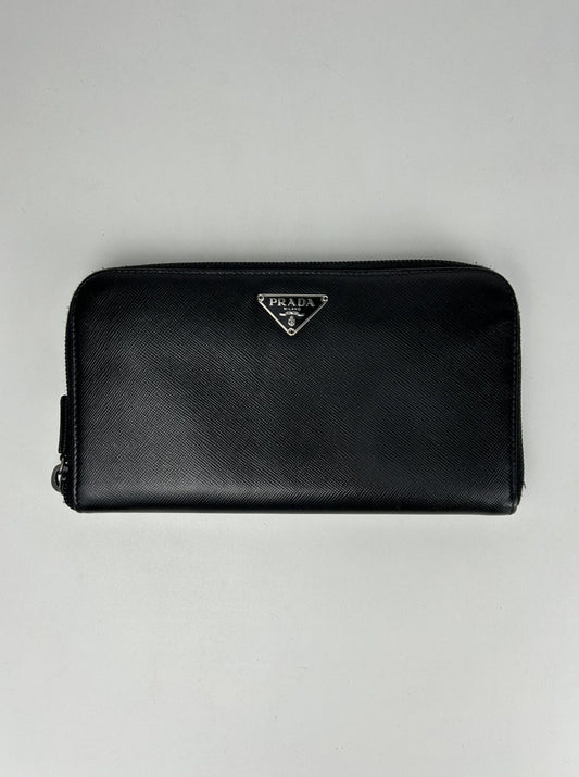 Prada triangle logo saffiano leather long wallet