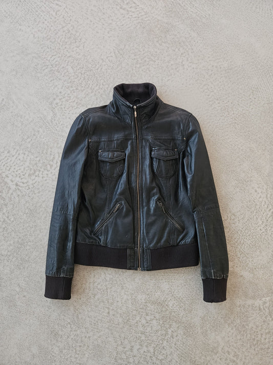 Vintage archive y2k multipocket cropped leather jacket