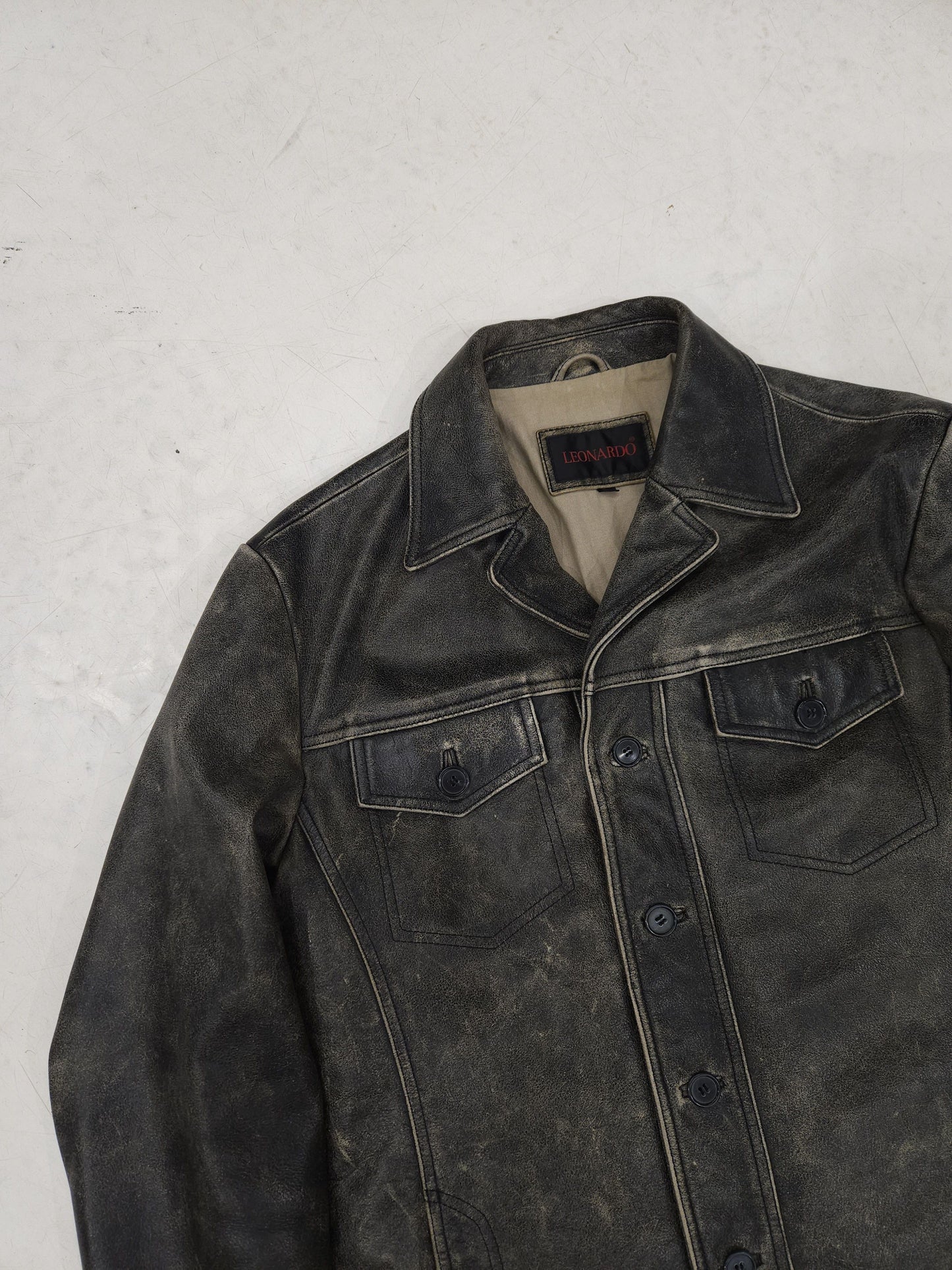 Vintage distressed leather overshirt