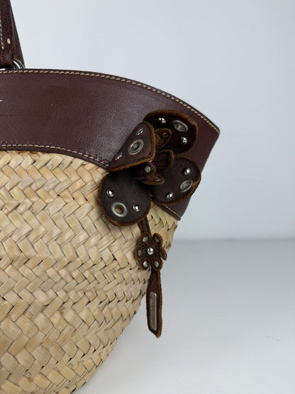Vintage 90s miu miu wicker and leather basket tote bag