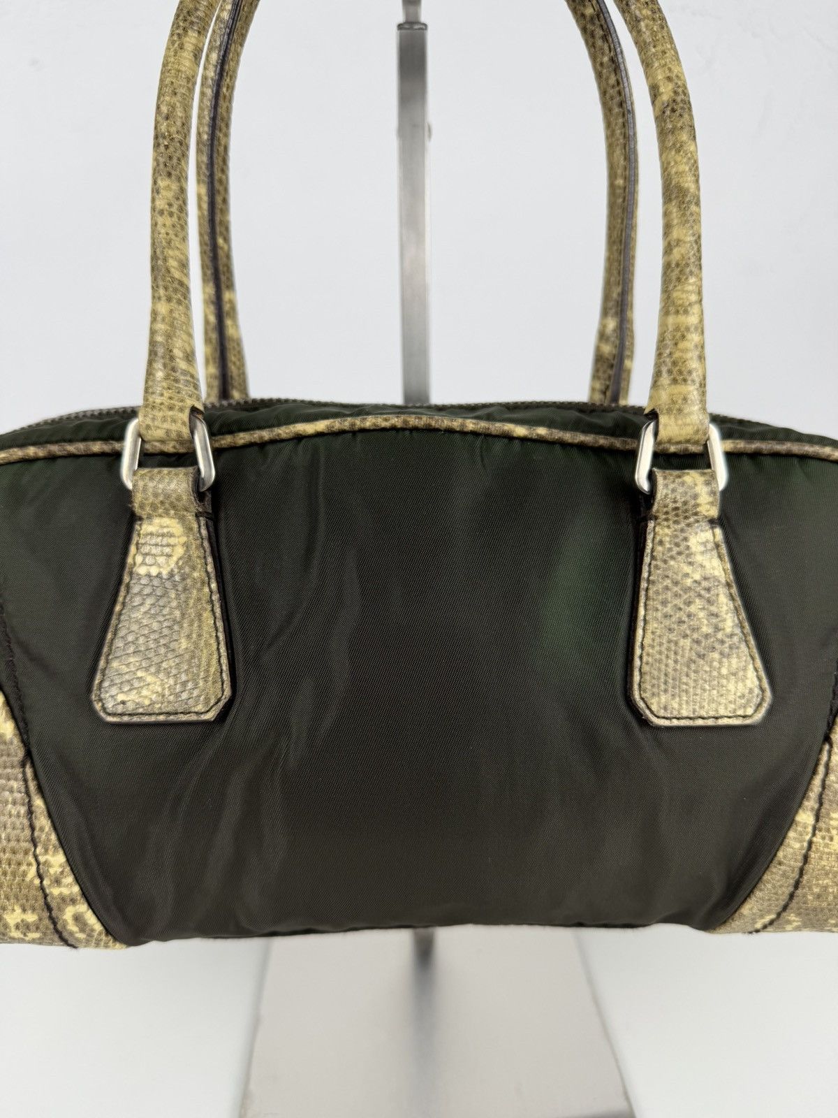 Vintage Prada nylon leather triangle logo mini bowling bag