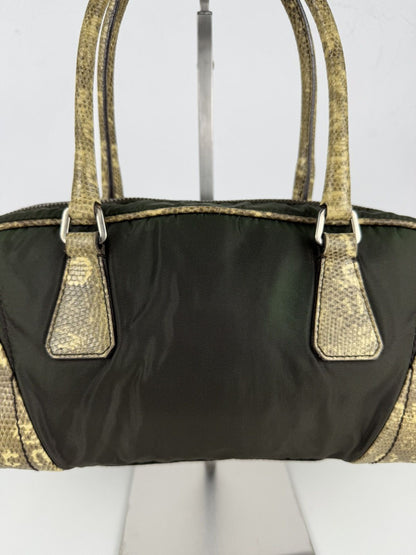 Vintage Prada nylon leather triangle logo mini bowling bag