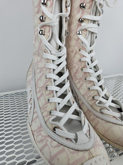 Vintage y2k dior monogram knee height lace up boots
