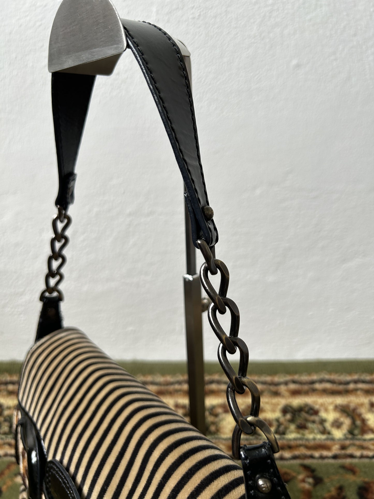Y2k Fendi buckle striped velvet and ponyhair handbag