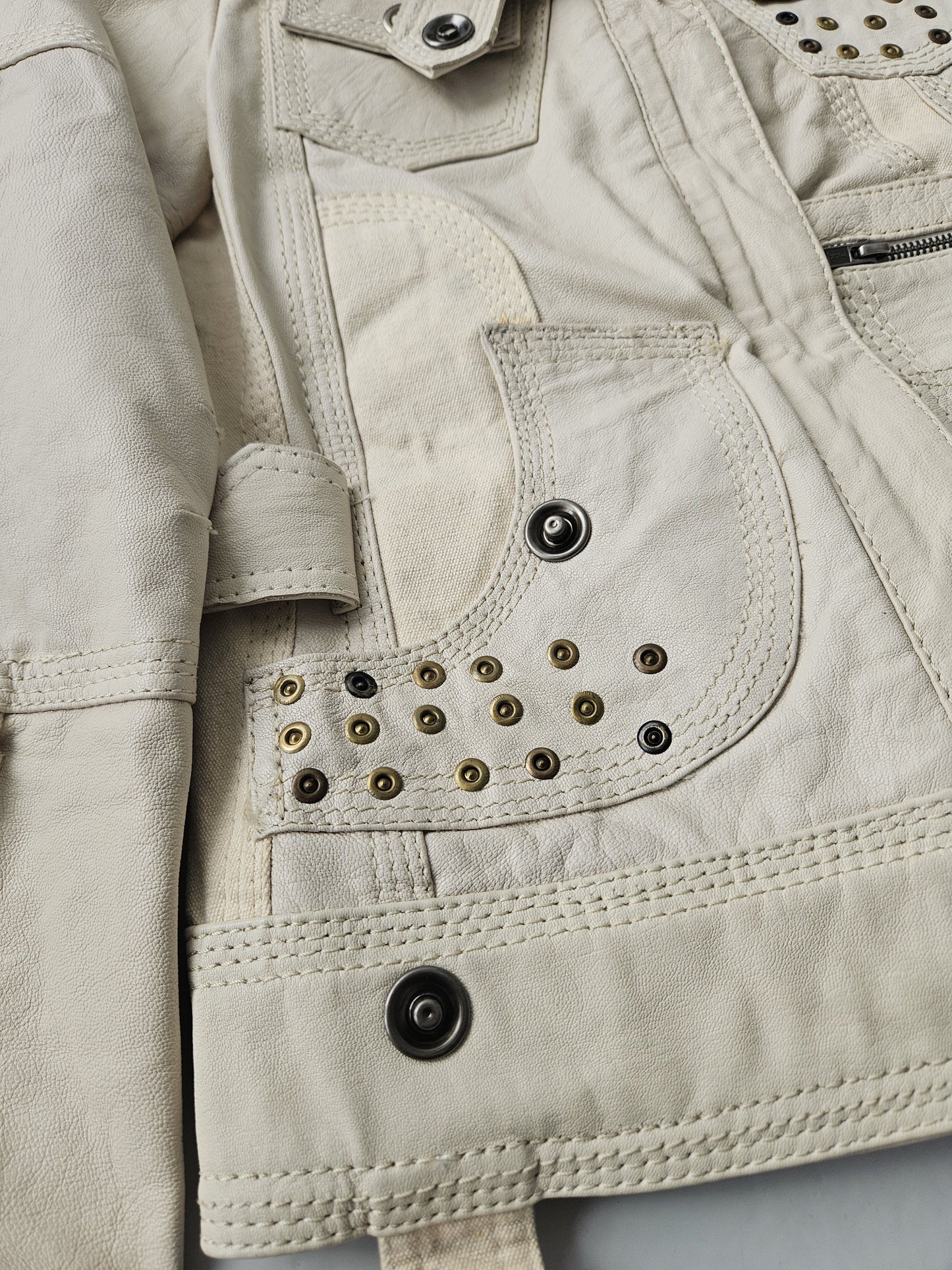 Archive y2k multipocket high collar leather jacket