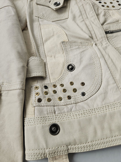 Archive y2k multipocket high collar leather jacket