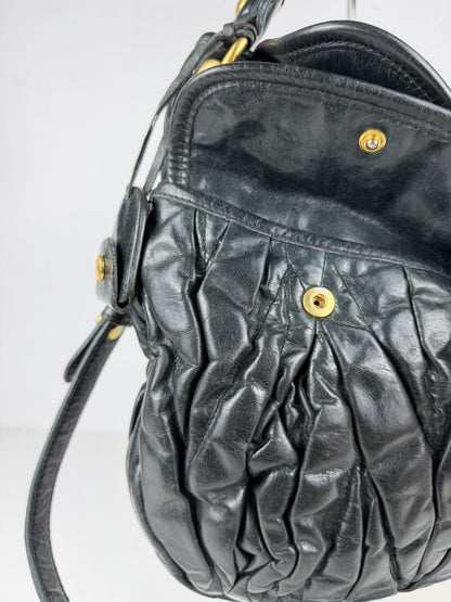 Miu Miu matelasse pleated leather coffer bag in deep green