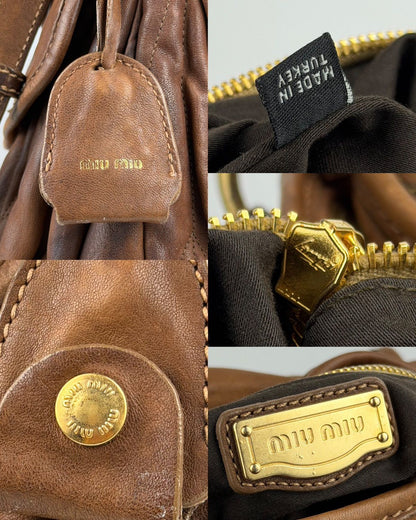 Miu Miu matelasse pleated leather coffer bag in brown