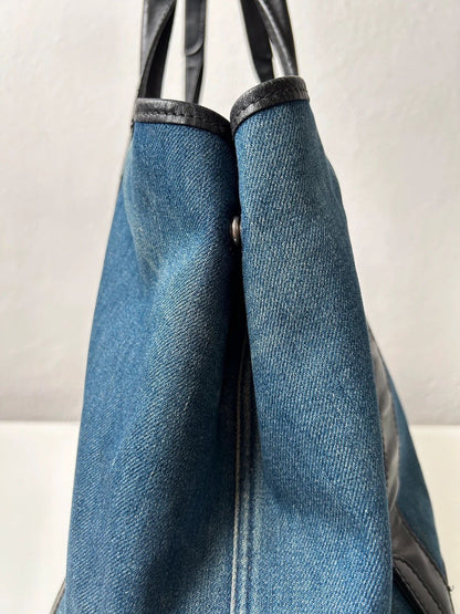Balenciaga denim leather navy cabas m tote bag with pouch