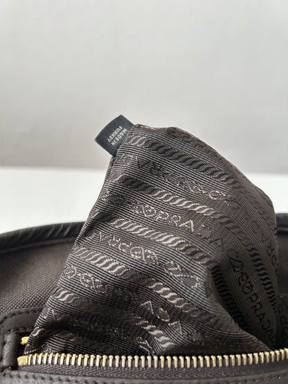 Prada canvas and leather triangle logo tote bag