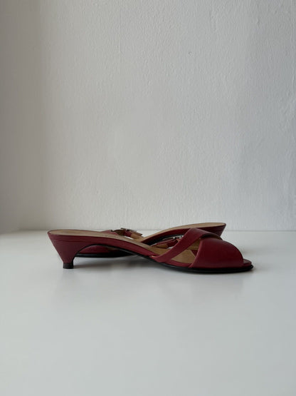 Hermes Kiton open toe kitten heel mules