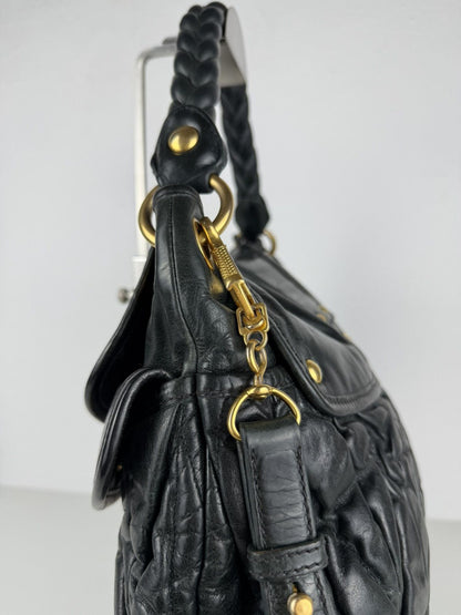 Miu Miu matelasse pleated leather coffer bag in deep green
