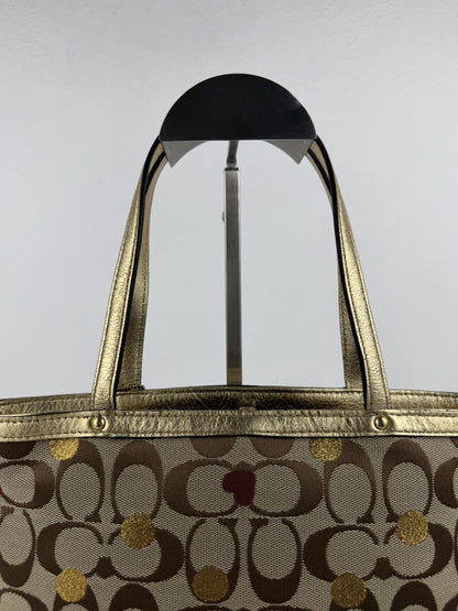 Coach signature canvas heart and polka dot tote bag