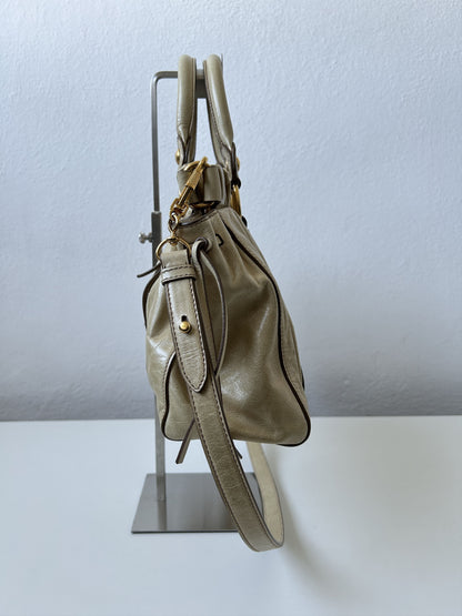 Miu miu vitello bauletto aperto gathered leather handbag