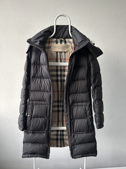 Burberry long hooded puffer coat