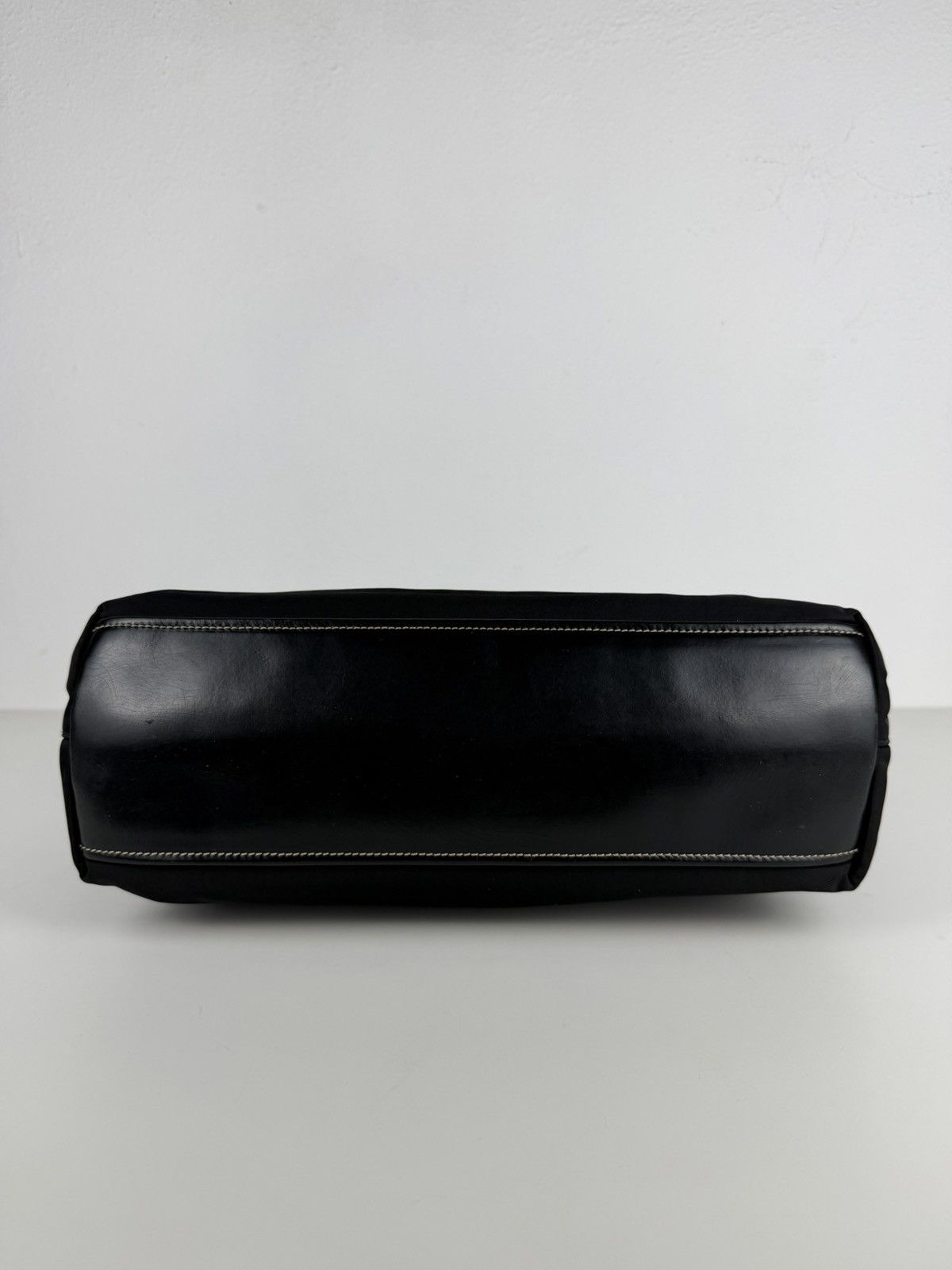 Vintage prada tessuto nylon and leather triangle logo tote