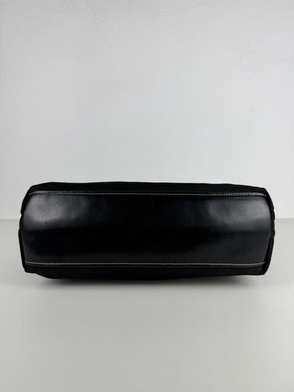 Vintage prada tessuto nylon and leather triangle logo tote