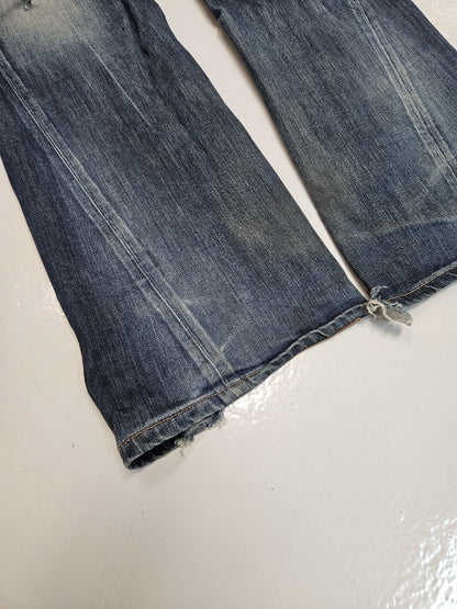 Edwin blue trip distressed washed bootcut denim