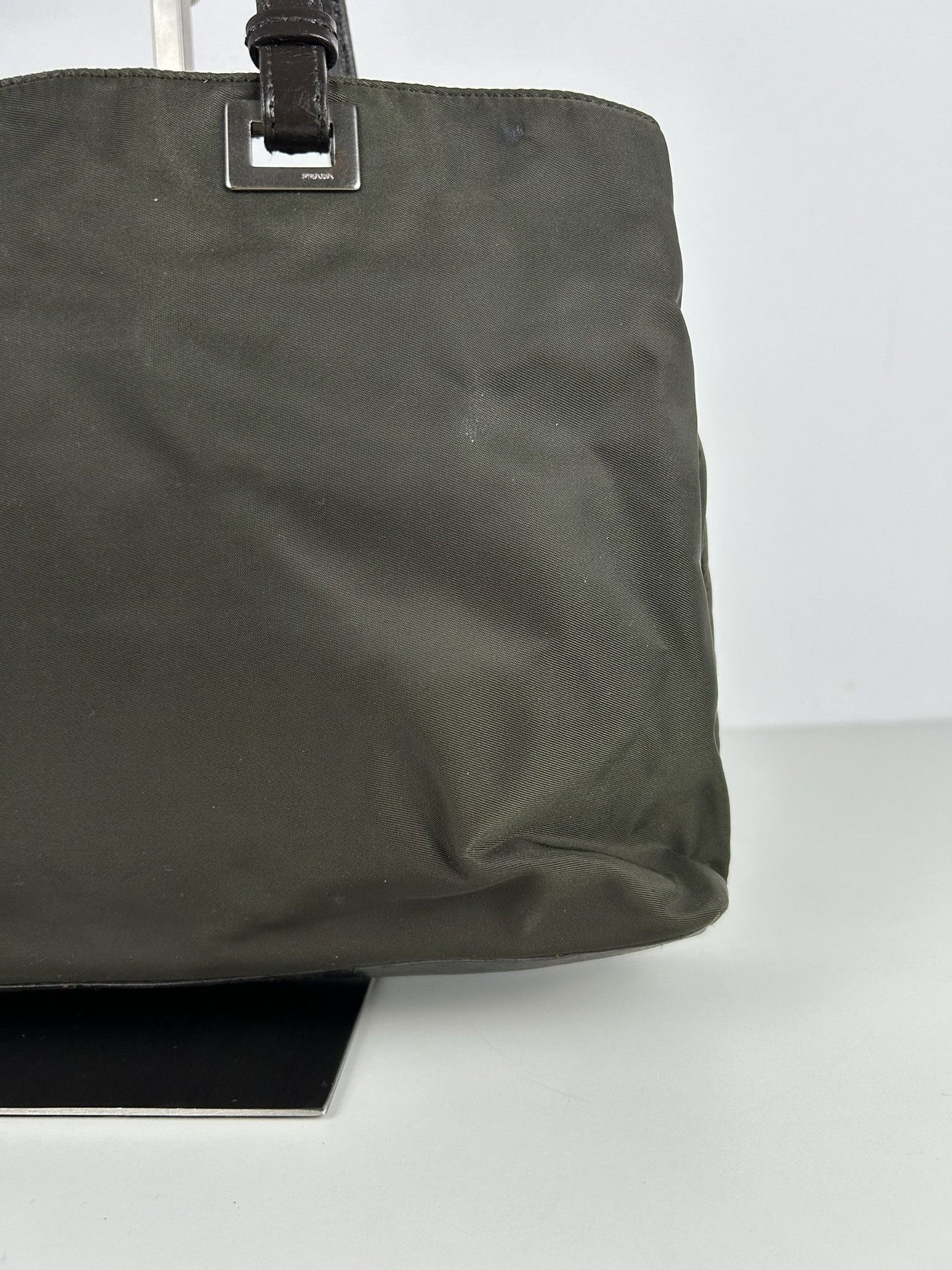 Vintage y2k prada nylon and leather triangle logo tote bag